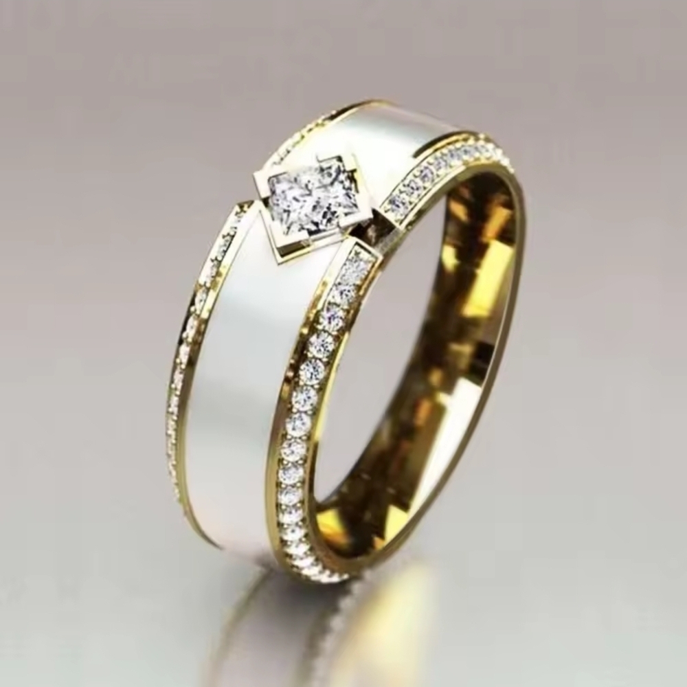 Gold and White Ceramic Diamond Accent Band